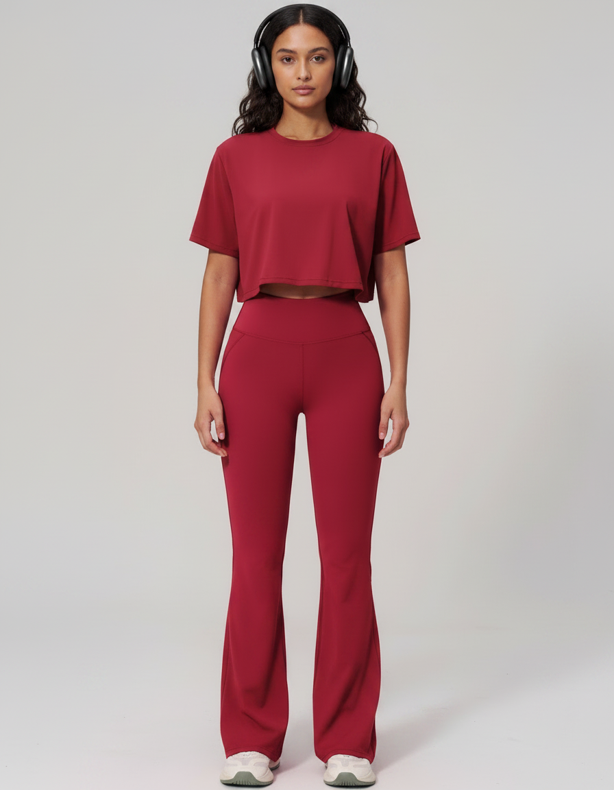 Conjunto Cropped e Calças Flare