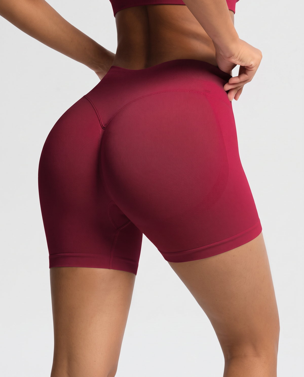 Calções seamless de cintura alta VD Beyond Limits na cor bordô, com tecido elástico e ajuste modelador para treino.