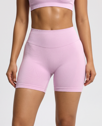 Calções seamless de cintura alta rosa VD Beyond Limits para treino, com tecido elástico e ajuste modelador