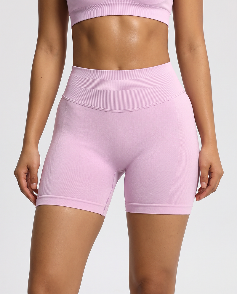Calções seamless de cintura alta rosa VD Beyond Limits para treino, com tecido elástico e ajuste modelador