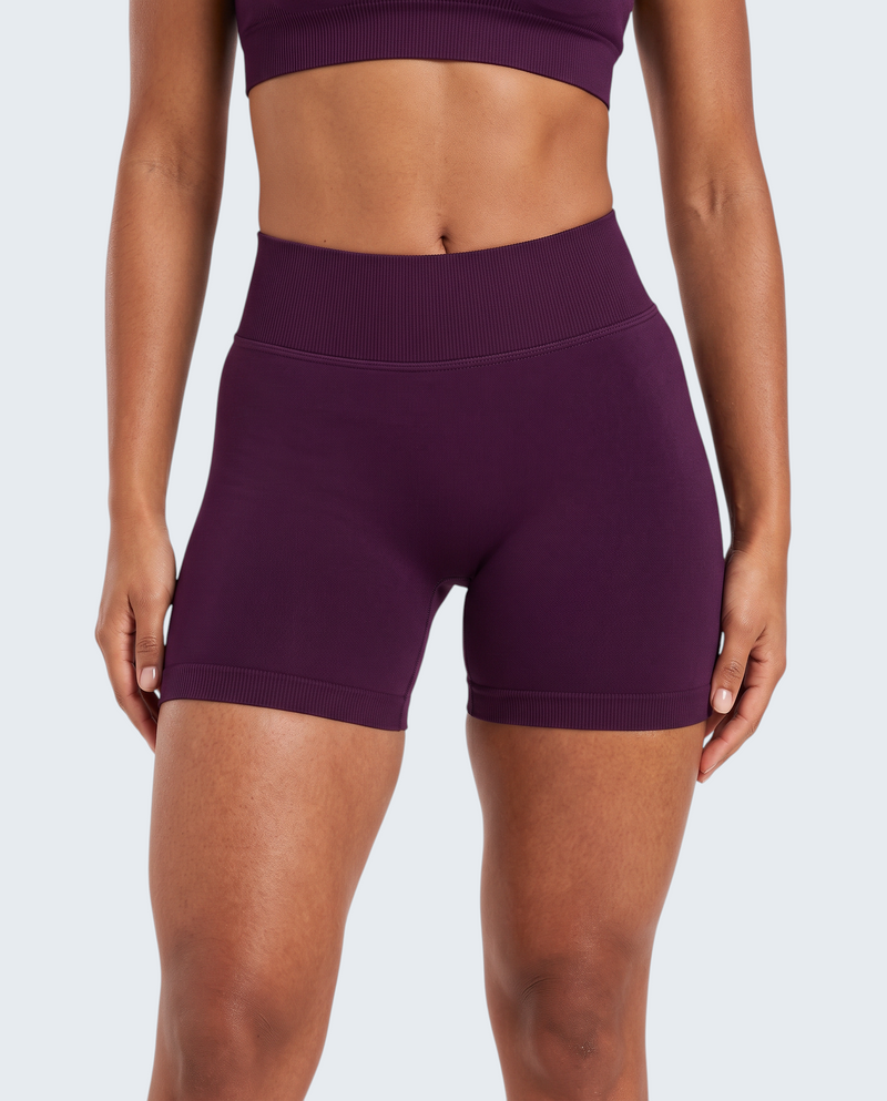 Shorts desportivos VD Beyond Limits roxos de cintura subida e design seamless para treino e yoga
