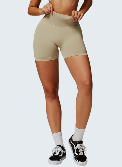 Shorts desportivos VD Beyond Limits bege de cintura alta com design seamless e efeito modelador para treino