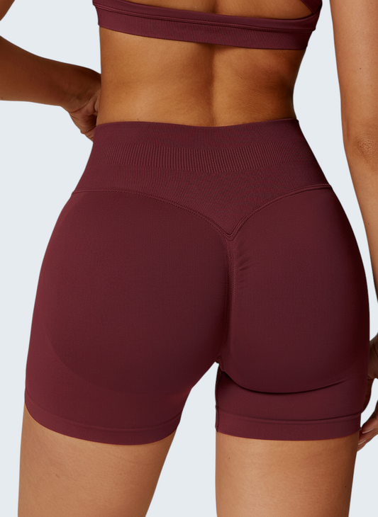 Shorts desportivos VD Beyond Limits seamless de cintura alta na cor bordeaux com efeito modelador e ajuste firme