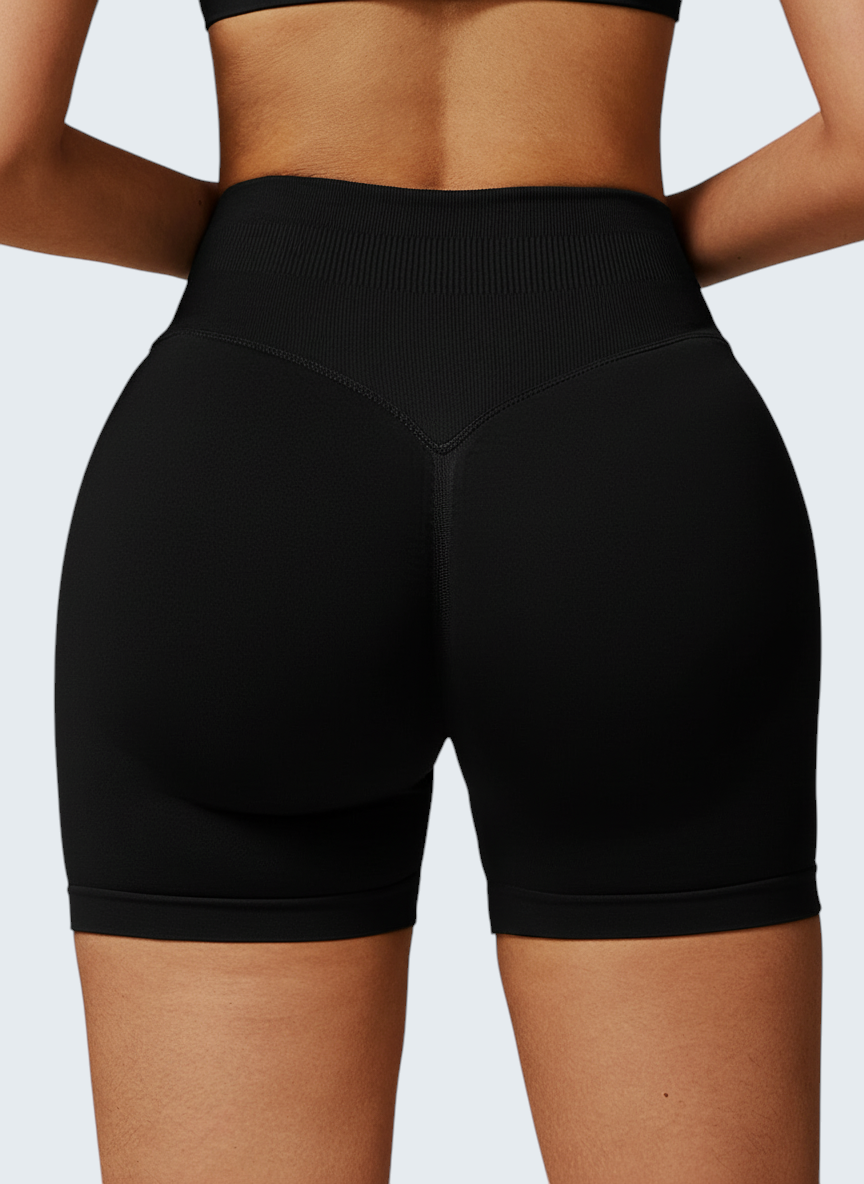 Shorts desportivos pretos VD Beyond Limits de cintura alta, design seamless modelador com tecido elástico e suave.