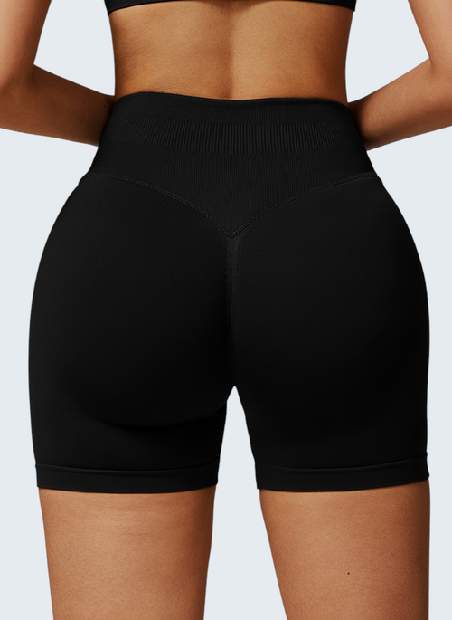 Shorts desportivos pretos VD Beyond Limits de cintura alta, design seamless modelador com tecido elástico e suave.