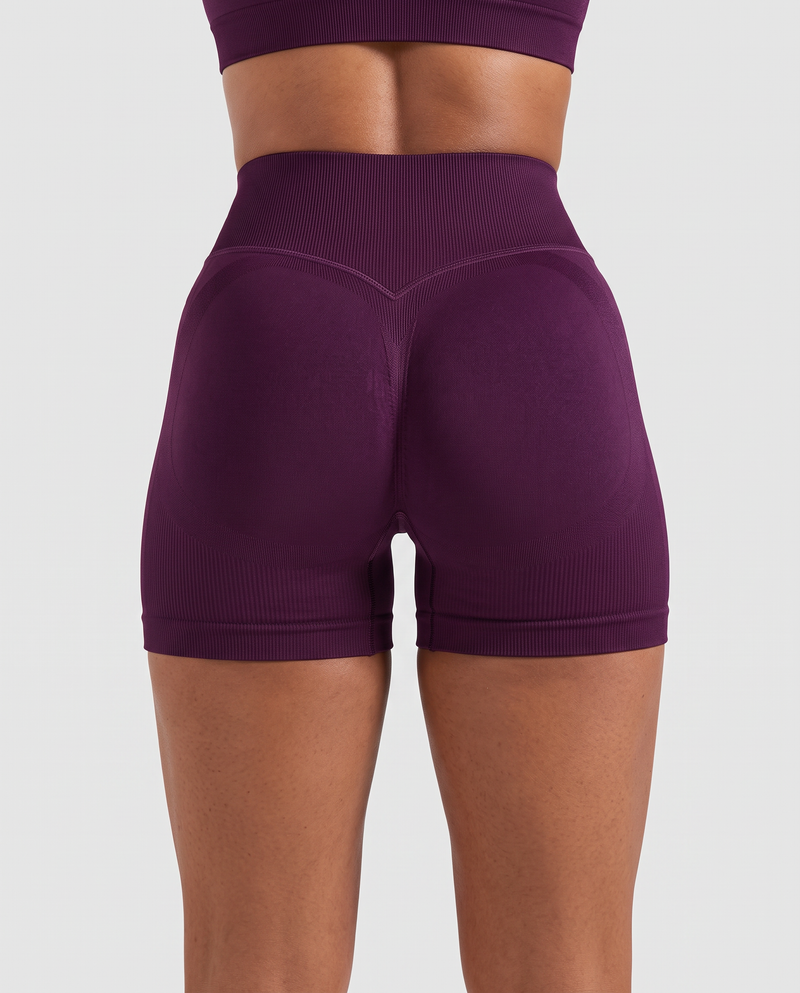Shorts desportivos VD Beyond Limits roxos seamless com cintura alta e efeito levantador no traseiro para treino