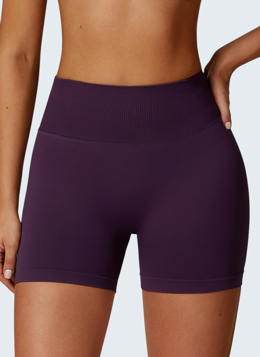 Shorts desportivos roxos de cintura alta VD Beyond Limits com design seamless e efeito modelador para treino